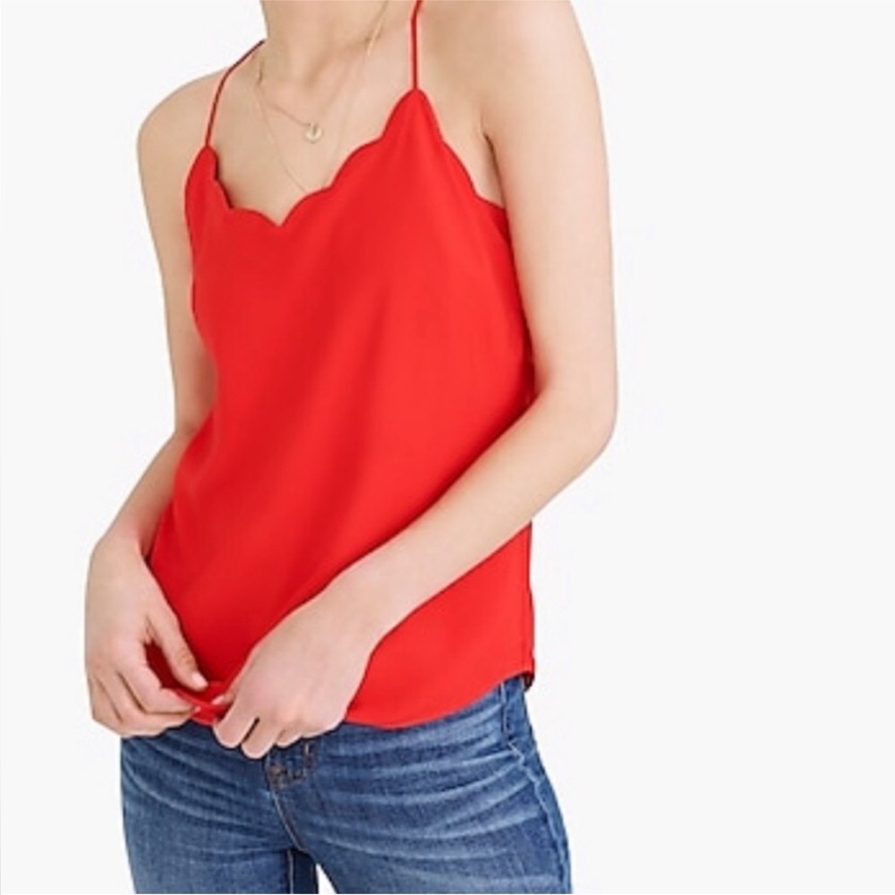 J. Crew Coral Red Scalloped Cami Tank Top Size 12